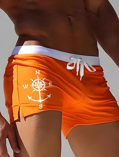  Herr Nautisk Kompass Badshorts Boardshorts Boxershorts Medium Midja Mode Designer Surfing Helgdag Strand Ficka Snörning Elastisk midja Designer Kläder