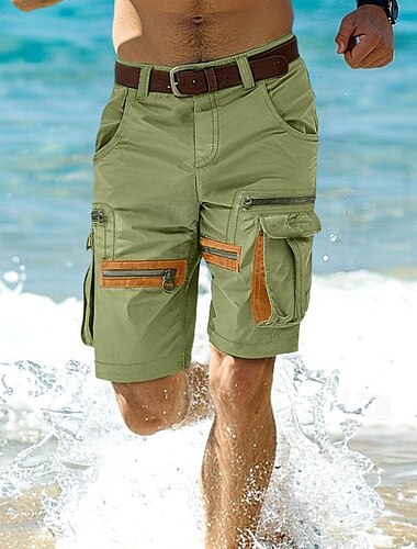  Herr Cargo-shorts Shorts Casual shorts Ficka med blixtlås Flera fickor Rakt ben Slät Komfort Knelängd Ledigt Dagligen Helgdag Mode Streetwear Svart Grön Microelastisk