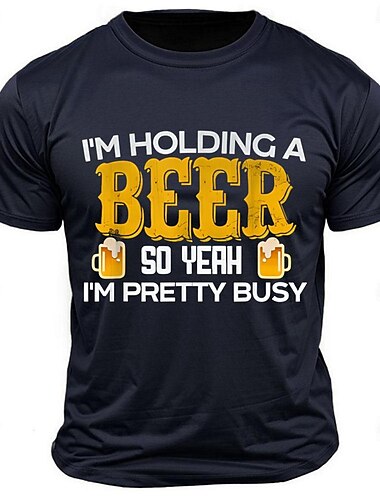  Herren Mit Buchstaben bedruckt Lustig Bier T Shirt T-Shirt Baumwolle Kurzarm Grafik Hemd Schwarz Weiß Armeegrün Bequemes T-Shirt Straße Sport im Freien Modedesigner-Kleidung