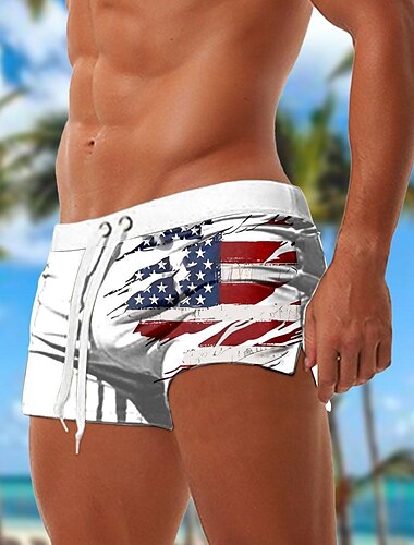 Herren Fahne Amerikanische Flagge Nationalflagge Badeshorts Boardshorts Badeshorts Badehose Schwimmshorts Mittlere Taillenlinie Modisch Designer Surfen Festtage Strand Tasche Kordelzug Elastische