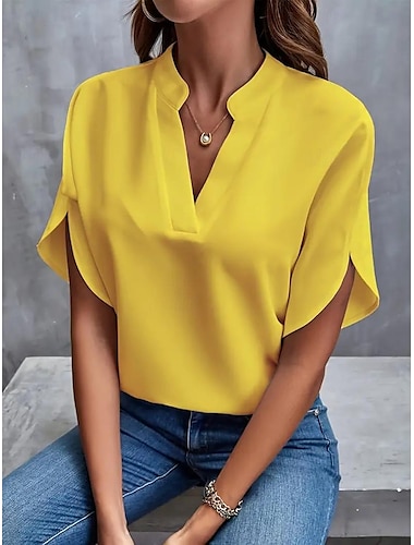  Chemisier Hauts habillés Femme Noir Blanche Jaune Couleur unie / unie Sexy du quotidien Elégant Col V Standard S