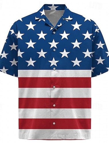  Amerikaanse Vlag Blouse / overhemd Hawaiiaanse overhemden Volwassenen Voor heren Grappig Feest Vakantie Strand Carnaval Onafhankelijkheidsdag 4 juli Makkelijk carnavalskostuum