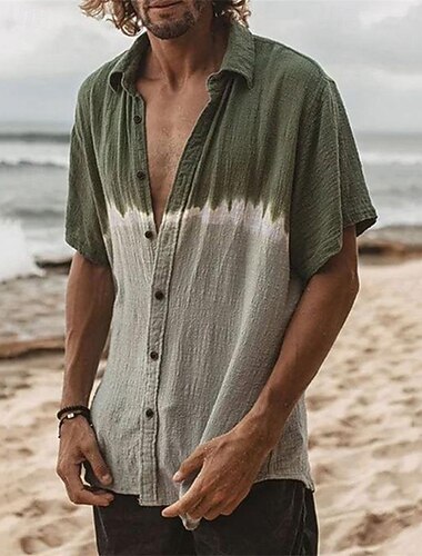  Per uomo Camicia Camicia Estiva Camicia casual Camicia da Spiaggia Camicia con Bottoni Verde militare Manica Corta Blocco di colori Bavero Vacanza Camicia hawaiana Abbigliamento Poliestere Moda