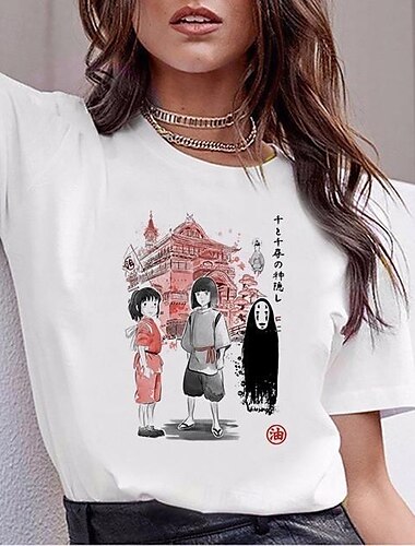  Chihiros Totoro T-Shirt-Ärmel Übergroßes Acid Washed T-Shirt Bedruckt Grafik Für Paar Herren Damen Erwachsene Halloween Karneval Maskerade Heißprägen Strasse Casual