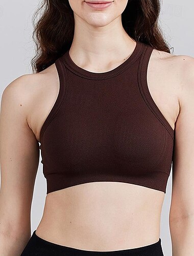  Damen Rundhalsausschnitt Sport Bustier bh Tank-Top mit Trägern Gepolsterter BH Leichte Unterstützung Herbst Sportlich Feste Farbe Schwarz Weiß Yoga Fitness Fitnesstraining Sport-BHs Muskelshirt
