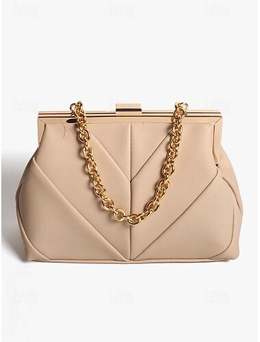  Damen Handtasche Clutch Abendtasche Abendtasche Handgelenk-Tasche PU-Leder Party Festtage Hochzeitsfeier Kette Hohe Kapazität Multi-Carry Feste Farbe Gesteppt Mandelfarben Schwarz
