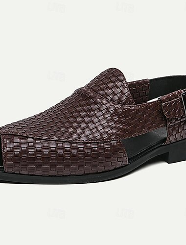  Schwarze geflochtene Ledersandalen für Herren – stylische Slingback-Schuhe mit offener Spitze und Schnallenriemen