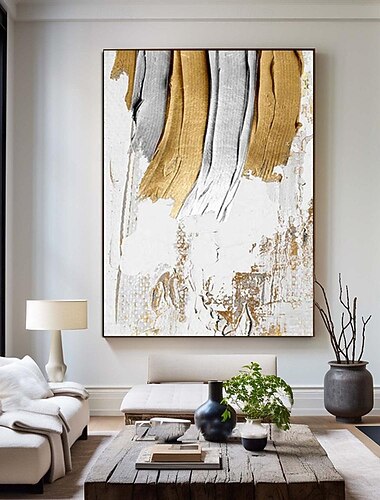  Pintura al óleo 3d dorada, arte de pared hecho a mano, arte de pared, pintura dorada y blanca, arte de pared dorado, pintura hecha a mano, pintura al óleo con textura dorada y blanca, arte de pared,