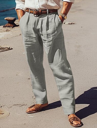  Homme Pantalon en lin Pantalon pantalon été Poche avant Pli Jambe droite Plein Confort Respirable Casual du quotidien Vacances Mode basique Noir Blanche