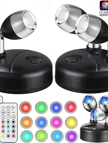  13 لونًا RGB صورة ضوء LED أضواء خزانة لاسلكية مع بطارية التحكم عن بعد تعمل بزاوية قابلة للتعديل، مصباح ليلي للجو، معرض الممر، غرفة المعيشة، غرفة النوم، ديكور 1 قطعة