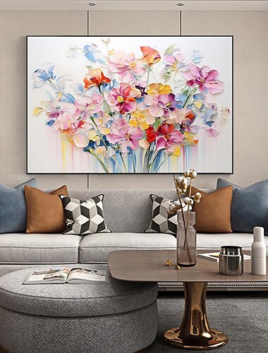  Pintura al óleo hecha a mano lienzo arte de la pared decoración flores abstractas modernas para la sala de estar decoración del hogar pintura sin marco enrollada