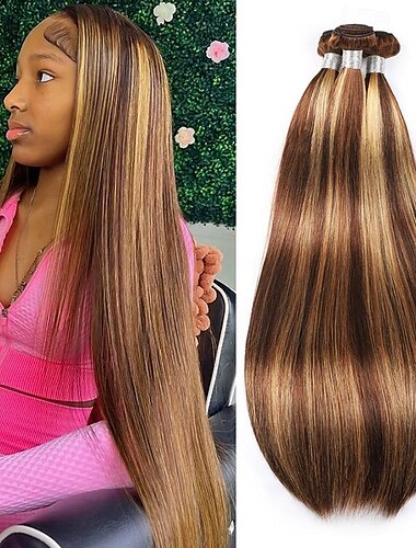  4/27 evidenziano fasci di capelli lisci capelli umani 3 pacchi estensione dei capelli vergini brasiliani non trattati al 100% per capelli a doppia trama da donna