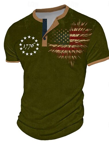  Herren Amerikanischer Unabhängigkeitstag Graphic Amerikanische US-Flagge 1776 T Shirt Henley Shirt Kurzarm 3D-Druck Sport Designer Party Strasse Casual Sommer Frühling Schwarz Blau Grün Schwarz Grau