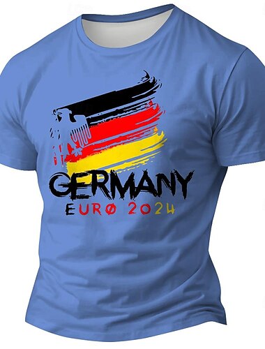  Herren Fußball Deutsche Flagge T Shirt Kurzarm T-Shirt 3D-Druck Rundhalsausschnitt Hemd Outdoor Athleisure Hellblau Weiß Grau Sommer Frühling Bekleidung S M L XL XXL XXXL