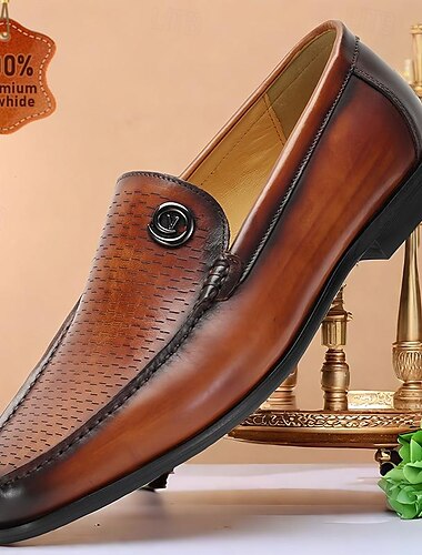  Herr Tofflor och Slip-Ons Penny Loafers Klassiska loafers Läder Italienskt fullkornigt kohud Bekväm Halksäker Loafers Brun