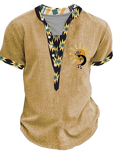  Per uomo Tribale Stampa bandana Maglietta Maglia Henley Manica Corta Stampa 3D Designer Etnico Vacanza Casuale Quotidiano Estate Primavera Giallo Verde Cachi Henley Maglietta Henley