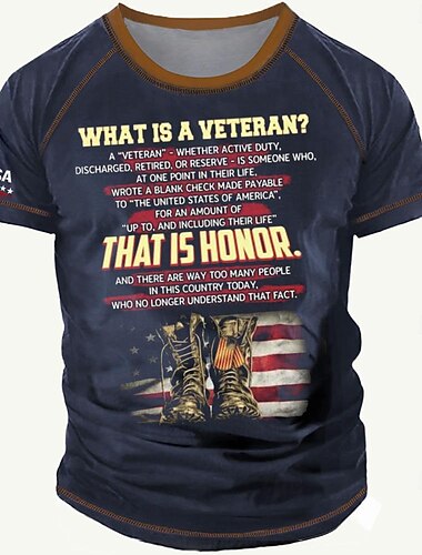  יום הוותיקים חולצת טי גברים פטריוטית גרפית דגל אמריקאי של חייל וותיקים חולצת טי קצרה שרוולים הדפסה תלת מימדית חולצה צווארון עגול מעצב אופנה רטרו וינטג' מסיבת רחוב קז'ואל כחול קיץ