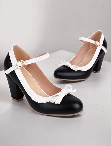  Dámské Podpatky Retro Mary-jane Lolita Párty Práce Denní Barevné bloky Mašle Platforma Kónický Oblá špička Elegantní Vinobraní Roztomilý PU Spona Černobílá