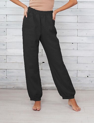  Damen Hosen Hose Casual Lang Glatt Seitentaschen Atmungsaktivität Komfortabel Unelastisch Wochenende Schwarz Weiß Khaki Grau Frühling Sommer Regular Fit