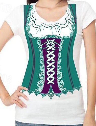  Oktoberfestbier Bayerisch T-Shirt-Ärmel Lederhosen 3D Für Damen Erwachsene Karneval Oktoberfestbier Heißprägen Party Casual