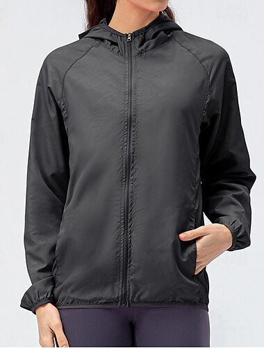  Damen-Kapuzenjacke mit Reißverschlusstaschen Kapuze mit mehreren Taschen wasserdichter Stoff Damen-Skin-Jacke