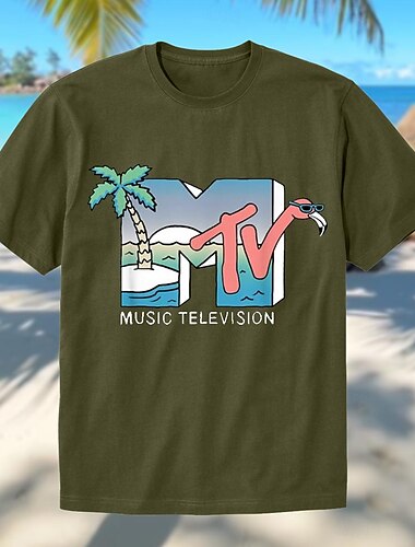  Homens Coqueiro Letra Havaiana Camiseta T-shirt 100% Algodão Manga Curta Gráfico Camisa Preto Branco Verde Tropa Camiseta confortável Rua Esportes Roupas de estilistas