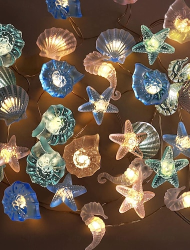  ocean series string lights, Seastone διακοσμητικά καλοκαιρινά φωτάκια χορδών 2m 20leds 3m 30leds seaside party ντεκόρ παράκτια φώτα χορδών με μπαταρία νεράιδα φωτάκια γιορτινή κρεβατοκάμαρα πάρτι