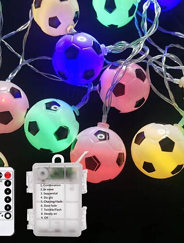  1 Stück wasserdichte Fußball-Lichterkette mit Fernbedienung, Euro-Cup-Fußball/Baseball/Rugby/Basketball/Lichterkette 3 m-20 LEDs Innen- und Außenatmosphäre Dekoration Lichterkette Bierfest