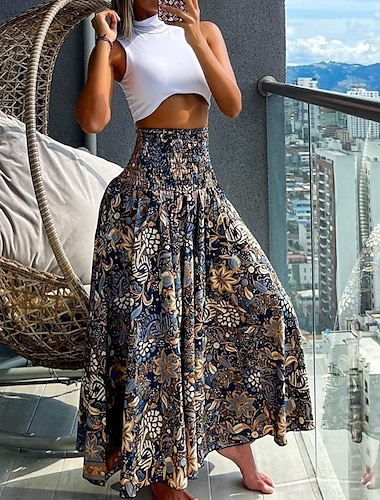  Damen A-Linie Maxiröcke Print Farbverlauf Urlaub Sommer Boho Schwarz Rosa Blau Orange