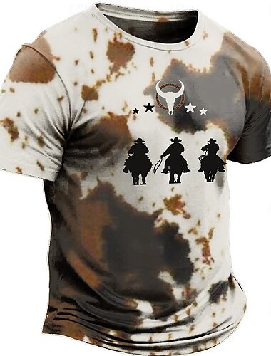  Herren Cowboy T Shirt Kurzarm T-Shirt 3D-Druck Rundhalsausschnitt Hemd Designer westlicher Stil Party Strasse Casual Weiß Sommer Frühling Bekleidung S M L XL XXL XXXL
