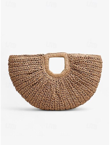  Damen Handtasche Strandtasche Strohsack Halbrunde Tasche Stroh Täglich Festtage Strand Hohe Kapazität Feste Farbe Purpur Grün Beige