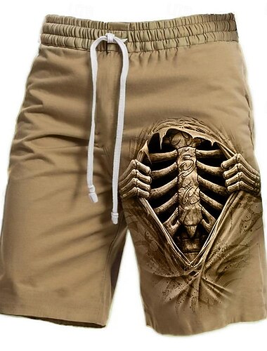  Miesten optinen illuusio kalloasu hikin shortsit rantahousut froteeshortsit keskitason vintage rento päivittäinen lomakaupunkimuoti kiristysnauhalla elastinen vyötärö 3D-printattu muotiasuste