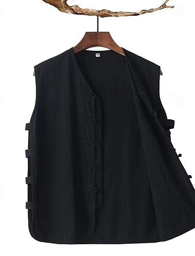  בגדי ריקוד גברים וסט Gilet יומי חופשה חוף וינטאג' אופנתי אביב קיץ לַחְצָן כיס 85% כותנה נושם נוח אחיד חזה יחיד כפתור יחיד צווארון V רגיל שחור לבן בורגנדי כחול נייבי אֵפוֹד