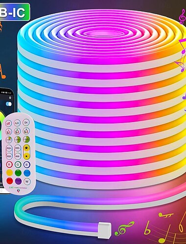  10ft/20ft Wasserdichter Neonlichtstreifen, RGB Regenbogen Pixel LED Streifen mit 2,4G App Steuerung & Musik-Synchronisation für DIY Neonschild Wanddekor