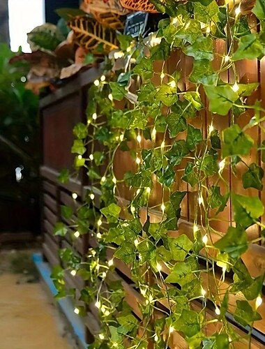  Elegante guirnalda de luces LED solares para recepción de bodas, 100 luces LED de cadena de hiedra de 33 pies, 8 modos, resistente al agua para decoración del hogar y el jardín