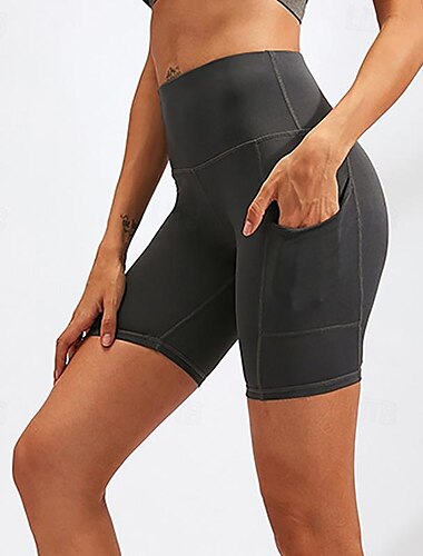  Damen Jogginghosen Fitnessshorts Yogahose Tasche mit handytasche Leicht Hohe Taille Yoga Fitness Fitnesstraining Shorts Mode Schwarz / Weiß Schwarz Burgund Herbst Sport Sportkleidung Mikroelastisch