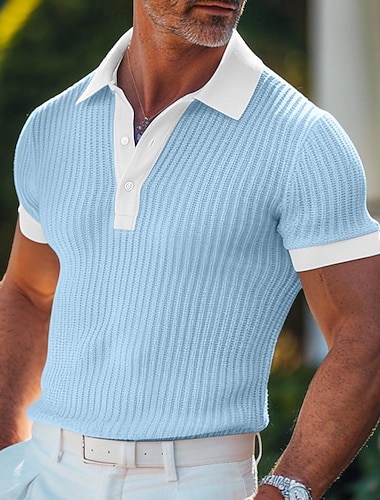 Herren Textur Golfshirt Geschäft Lässig Klassisch Kurzarm Mode Old-Money-Stil Einfarbig Knöpfe Gestrickt Sommer Frühling Normale Passform Hellblau Weiß Burgunderrot Khaki Grau Textur