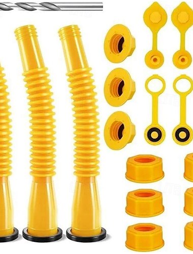  Vervanging van de gasblikje-uitloop De lengte van de uitloop van het gasblikje is 10,2 inch, gemakkelijker te gebruiken, geschikt voor de meeste olieblikjes van 1/2/5/10 gal met ontluchtingsdoppen voor gasblikjes, dikke rubberen pad, tuitafdekking, basisd