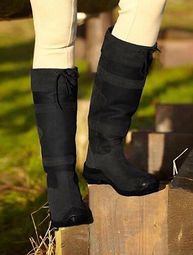  Damenreitstiefel aus braunem Kunstleder mit verstellbarem Kordelzug – hohe Outdoor-Reitstiefel für den Winter und die Freizeit