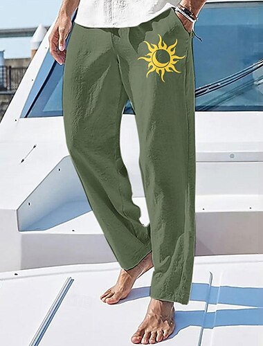  Herren Sommerhosen Elastische Taille Sonne Komfort In voller Länge Outdoor Strassenmode Urlaub Hawaiianisch Weiß Blau Mikro-elastisch