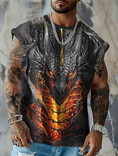  Per uomo Drago Maglietta smanicata Senza Maniche maglietta Stampa 3D Girocollo Camicia Sport Retrò Vintage Gotico Feste Streetwear Casuale Nero Estate Primavera Abbigliamento S M L XL XXL XXXL