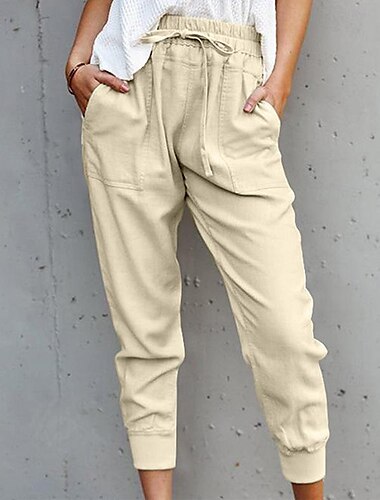  Damen Hose aus Baumwollleinen Hosen Hose Alltagstauglich Knöchellang Einfach Kordelzug Seitentaschen Atmungsaktivität Bequem Unelastisch Wochenende Weiß Armeegrün Orange Aprikose Frühling & Sommer