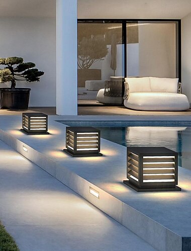  aplice de perete cu led de exterior alb cald 25cm lumină cu un singur cap lux pătrat cale de gazon lumina stâlp impermeabilă e26/e27 metal vilă grădină 110-240v