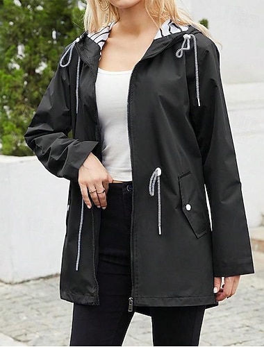  Fashionable Thin Waterproof Fabric Jacket Women's Outdoor Windbreaker Women's Outdoor Solid Color Casual Wear