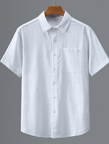  Herren Hemd Leinenhemd Freizeithemd Knopfhemd Baumwollhemd Einfach Urlaub Straße Weiß Hellgrau Dunkelgray Beige Kurzarm Umlegekragen Sommer Bekleidung Button-Down
