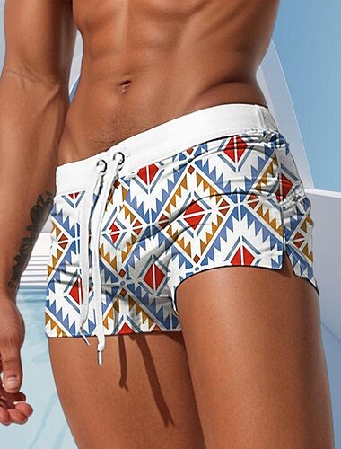  Herr Rutnät / Pläd Geometriska mönster Badshorts Boardshorts Boxershorts Medium Midja Mode Designer Surfing Helgdag Strand Ficka Snörning Elastisk midja Designer Kläder