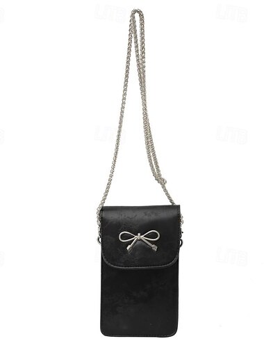  Women's Crossbody Bag Mobile Phone Bag PU Leather Daily Chain Lightweight Solid Color Silver Black White