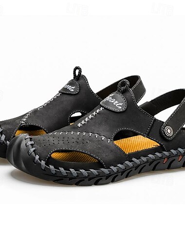  Per uomo Sandali Scarpe fatte a mano Footing Informale Collegiale Stile da spiaggia Esterno Giornaliero PU Traspirante Comodo Antiscivolo Senza chiusura Marrone chiaro Marrone scuro Nero Estate