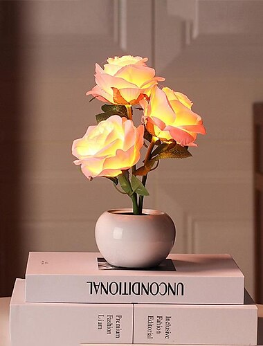  Tischlampe mit Valentinstagsblumen, LED-3D-Nachtlicht mit Rose, Tischlichter, Simulationsblume mit Vase, Tischlampe, Ornamente für Zuhause, Wohnzimmer, Schlafzimmer, Dekorationslampe, 1 Stück