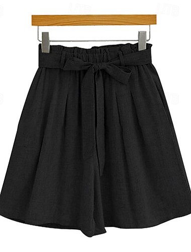  Women's Shorts Casual Daily Short Plain Drawstring Breathability Comfortable Inelastic Weekend Black White Beige Summer Regular Fit